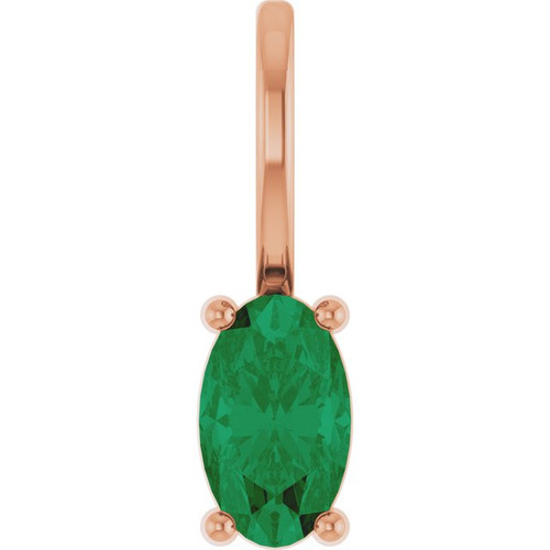14K Rose 5x3 mm Lab-Grown Emerald Charm/Pendant