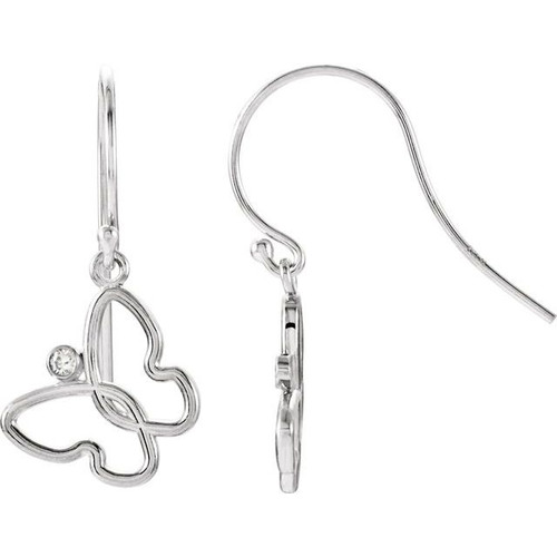 Sterling Silver 25.1x12.7mm .04 Carat Diamond Butterfly Earrings