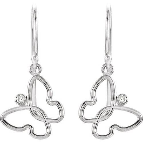 Sterling Silver 25.1x12.7mm .04 Carat Diamond Butterfly Earrings