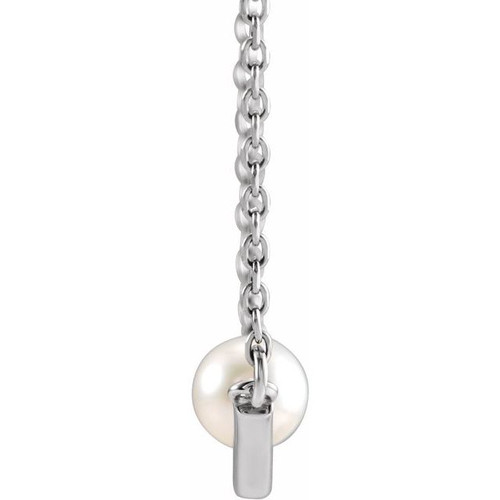 Sterling Silver Cultured White Akoya Pearl V 18" Necklace