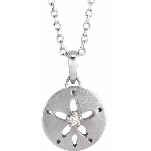 Sterling Silver .015 CT Natural Diamond Sand Dollar 16-18" Necklace