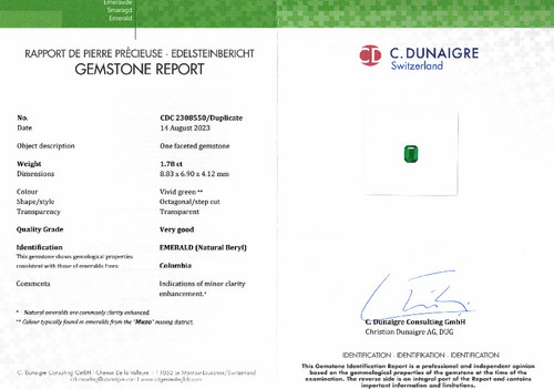 1.78 Carat Vivid Green Emerald Loose Gemstone, Octagon Shape, 8.83 x 6.9 x 4.1 mm Size