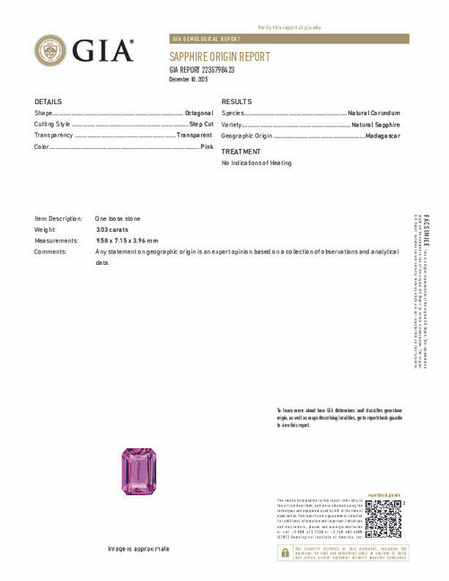 3.03 Pink Sapphire Emerald 9.58 x 7.15 x 3.96 mm