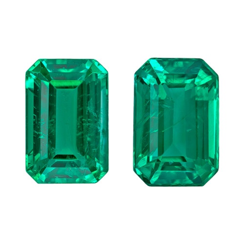1.24 Carat Vivid Green Emerald Loose Gems Matched, Octagon Shape, 6 x 4 mm Size
