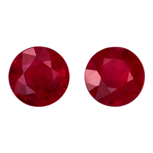 1.43 Carat Vivid Red Ruby Matched Pair of Gems, Round Shape 5.4 mm Size