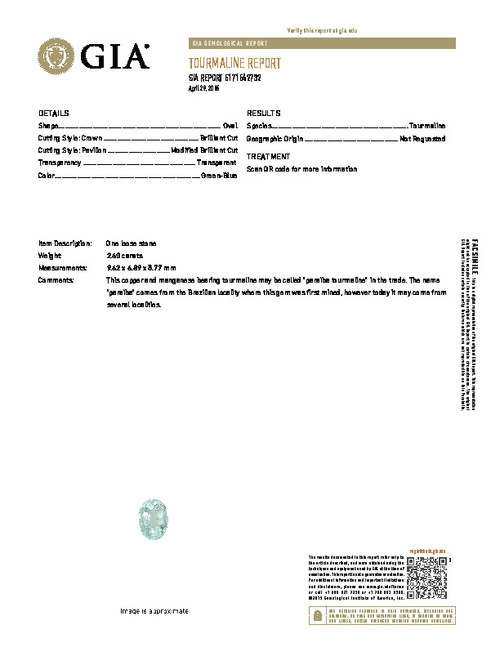 2.60 Carat Neon Windexy Blue Paraiba Tourmaline Oval 9.62 x 6.89 mm - GIA - $13,858