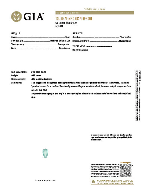 0.95 Paraiba Tourmaline Pear 8.46 x 4.85 x 3.68 mm