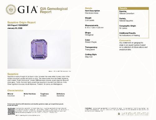 3.04 Purple Sapphire Emerald 9.15 x 7.39 x 4.28 mm