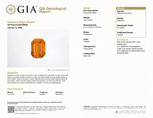 3.51 Orange Sapphire Emerald 9.37 x 6.83 x 5.59 mm