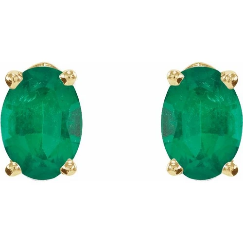 14K Yellow Lab-Grown Emerald Earrings