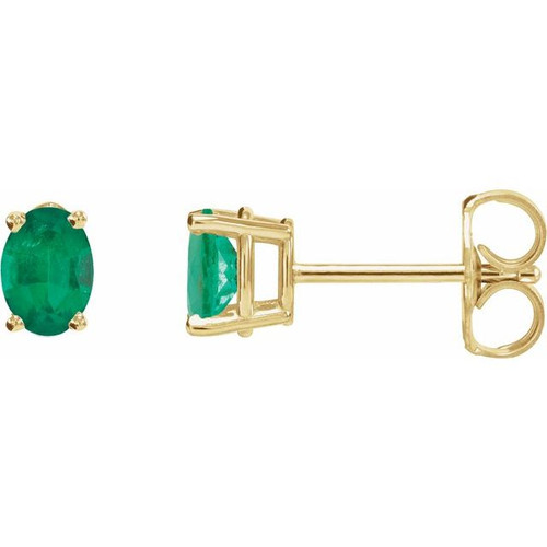 14K Yellow Lab-Grown Emerald Earrings