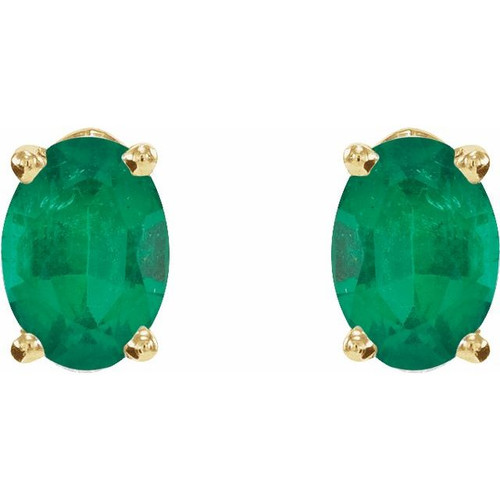 14K Yellow Lab-Grown Emerald Earrings