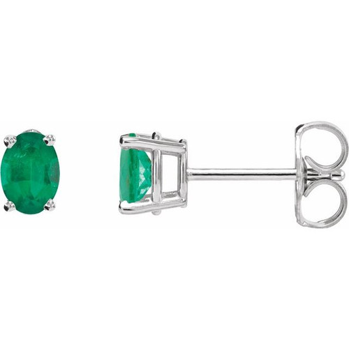 Sterling Silver Lab-Grown Emerald Earrings