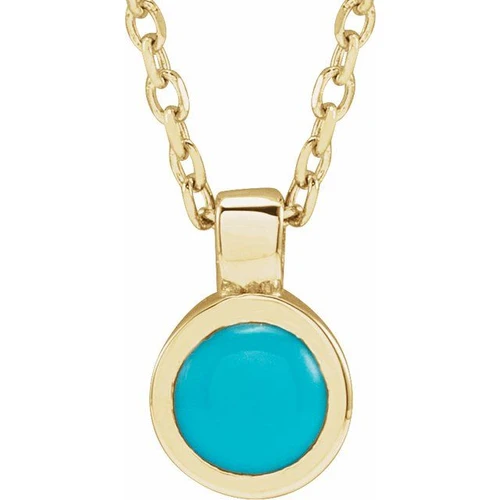 14K Yellow Natural Turquoise Bezel-Set 16-18" Necklace