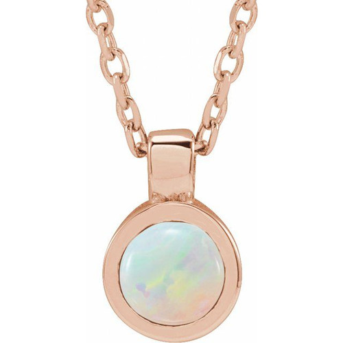14K Rose Natural White Opal Bezel-Set 16-18" Necklace