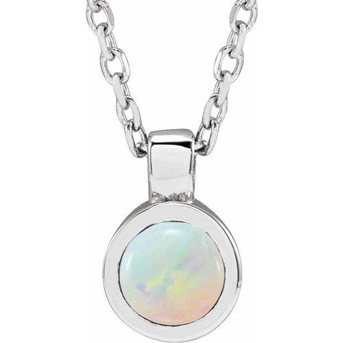 Platinum Natural White Opal Bezel-Set 16-18" Necklace