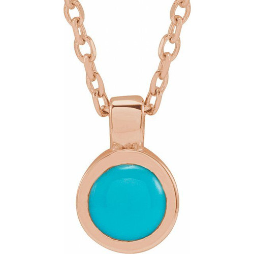 14K Rose Natural Turquoise Bezel-Set 16-18" Necklace