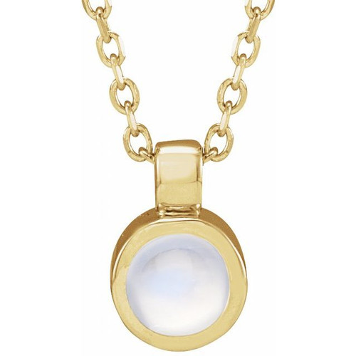 14K Yellow Natural Rainbow Moonstone Bezel-Set 16-18" Necklace