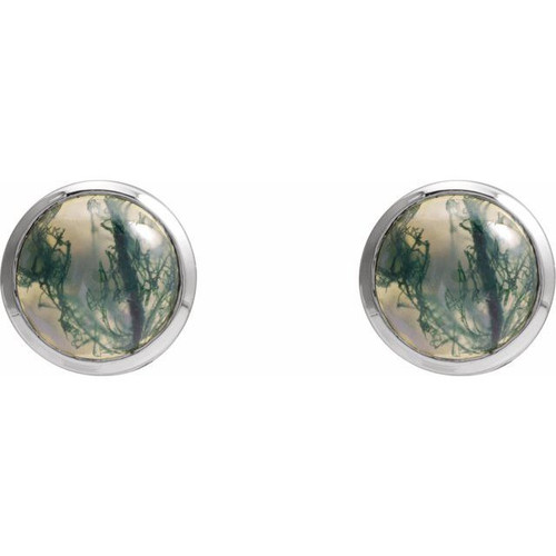 14 Karat White Gold Natural Moss Agate Earrings |$469