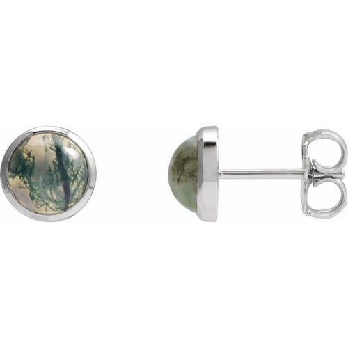 Sterling Silver Natural Moss Agate Earrings