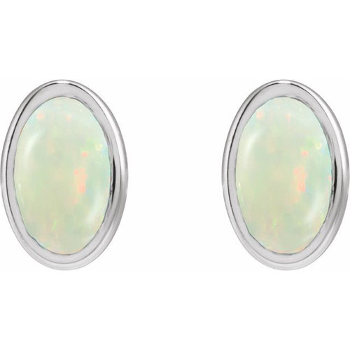 14K White Lab-Grown White Opal Earrings