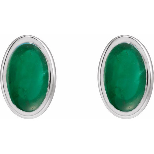 14K White Lab-Grown Emerald Earrings