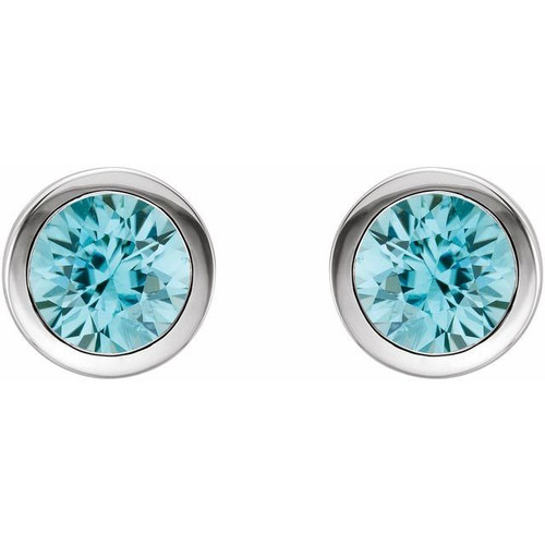 Platinum Natural Blue Zircon Bezel-Set Earrings