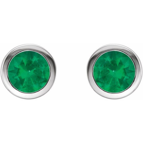 Platinum Lab-Grown Emerald Bezel-Set Earrings