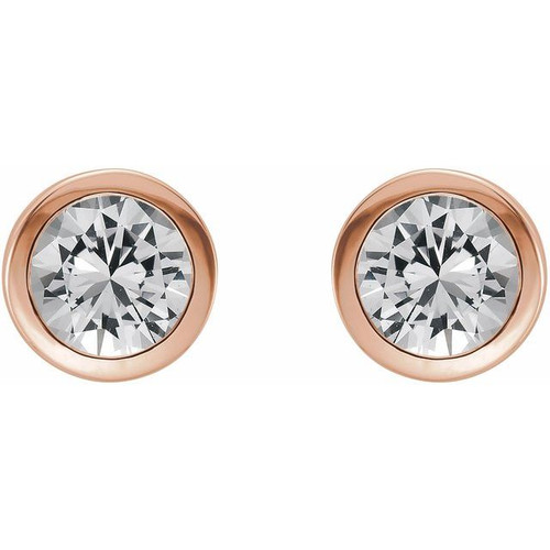 14K Rose Natural White Sapphire Bezel-Set Earrings