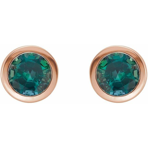 14K Rose Lab-Grown Alexandrite Bezel-Set Earrings