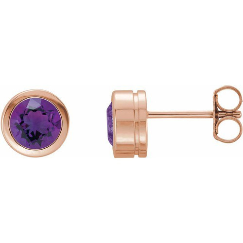 14K Rose Natural Amethyst Bezel-Set Earrings