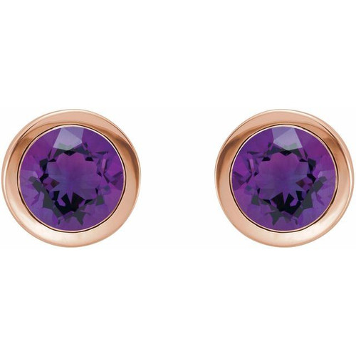 14 Karat Rose Gold Natural Amethyst Bezel Set Earrings |$673