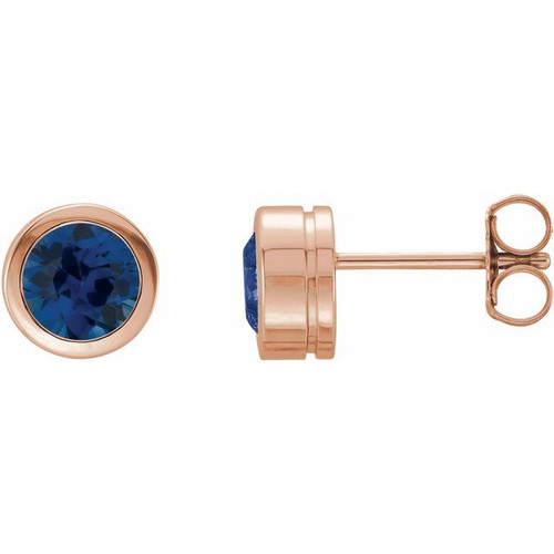 14K Rose Lab-Grown Blue Sapphire Bezel-Set Earrings