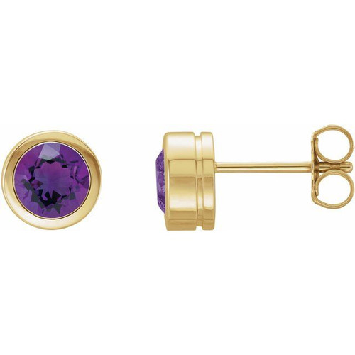 14K Yellow Natural Amethyst Bezel-Set Earrings