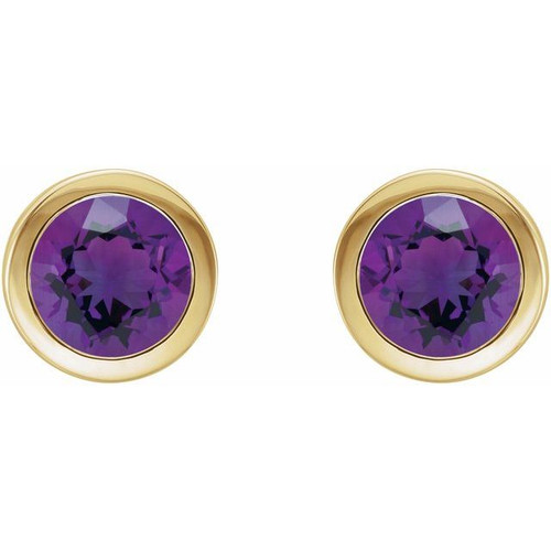 14K Yellow Natural Amethyst Bezel-Set Earrings