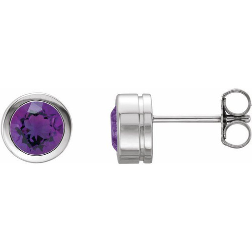 Platinum Natural Amethyst Bezel-Set Earrings