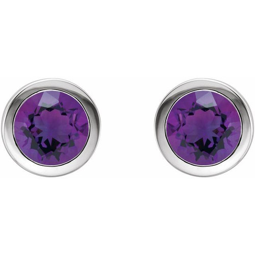 Platinum Natural Amethyst Bezel-Set Earrings