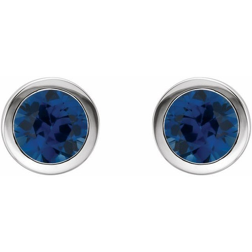 14K White Lab-Grown Blue Sapphire Bezel-Set Earrings