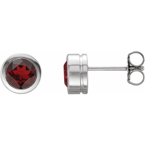 Sterling Silver Natural Mozambique Garnet Bezel-Set Earrings
