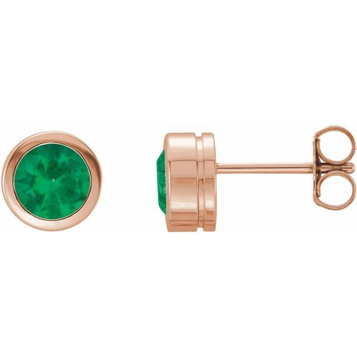 14K Rose Lab-Grown Emerald Bezel-Set Earrings