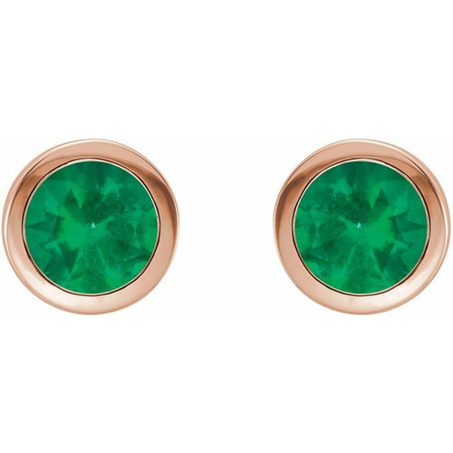 14K Rose Lab-Grown Emerald Bezel-Set Earrings