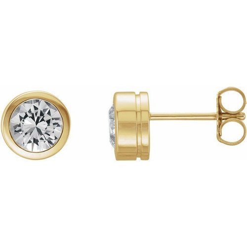 14K Yellow Natural White Sapphire Bezel-Set Earrings
