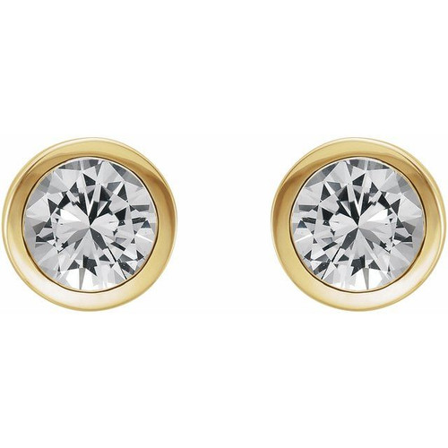 14K Yellow Natural White Sapphire Bezel-Set Earrings
