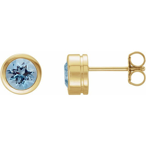 14K Yellow Natural Aquamarine Bezel-Set Earrings