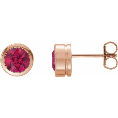 14K Rose Lab-Grown Ruby Bezel-Set Earrings