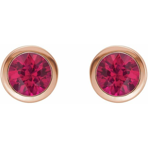 14K Rose Lab-Grown Ruby Bezel-Set Earrings