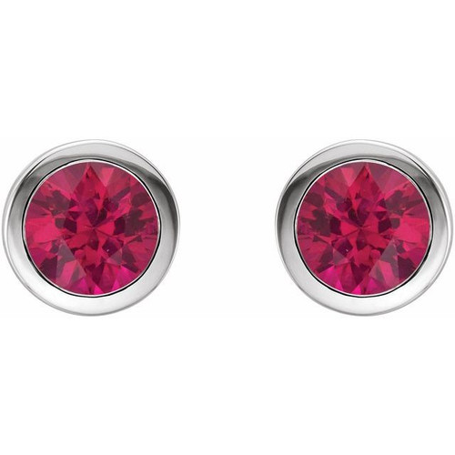 Platinum Lab Grown Ruby Bezel Set Earrings |$972
