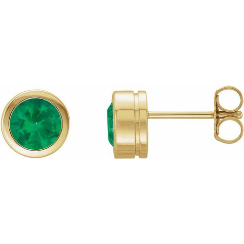 14K Yellow Lab-Grown Emerald Bezel-Set Earrings