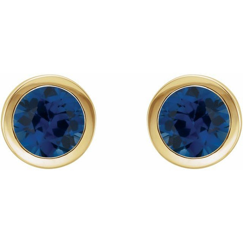 14K Yellow Natural Blue Sapphire Bezel-Set Earrings
