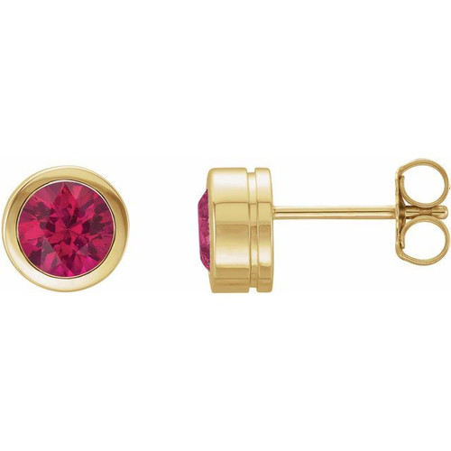 14K Yellow Lab-Grown Ruby Bezel-Set Earrings